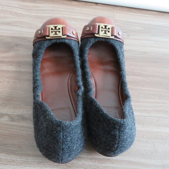 TORY BURCH Ambrose Sienna Flannel Wool Cap Toe Flats Shoes Officecore Academia - Picture 5 of 14